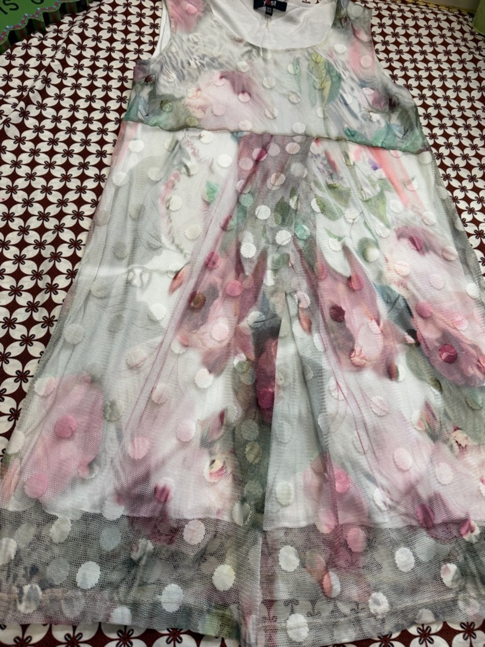 Sleeveless Floral netting over lining Polka Midi Dress - Picture 5 of 14